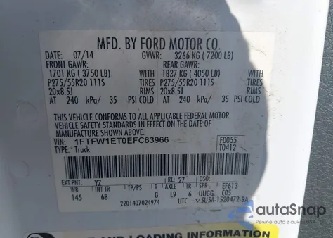 2014 Ford F-150 Fx4 from USA, damaged, VIN 1FTFW1ET0EFC63966